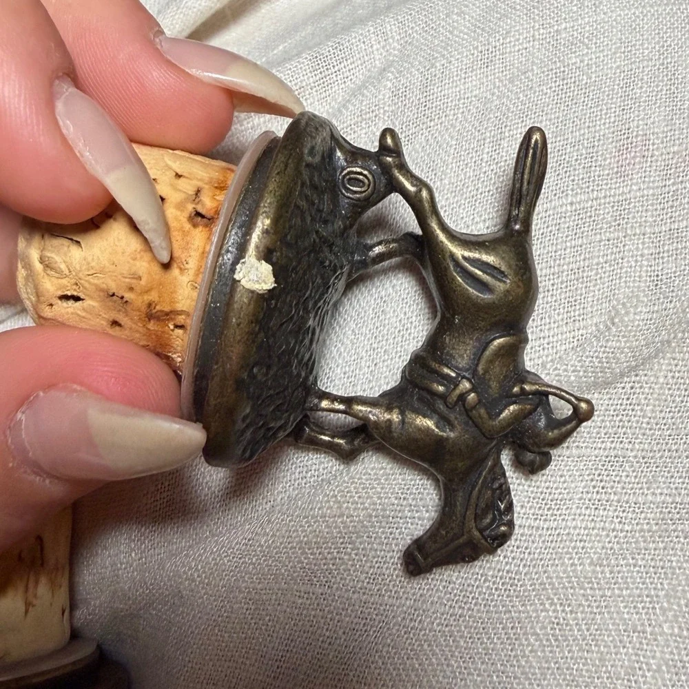 Vintage Horse Racing Wine Bottle Stoppers Set of 2 Bronze Tone Jockey Equestrian